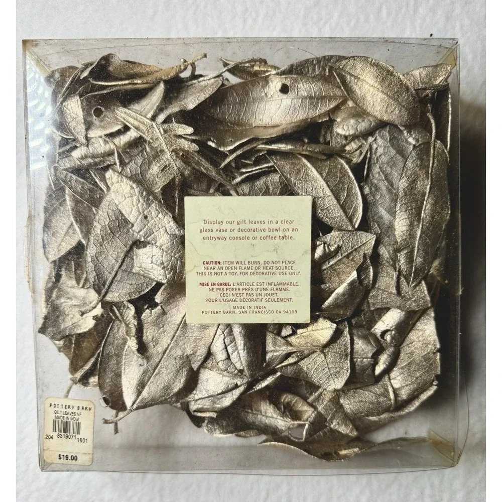 NEW Pottery Barn Gilt Leaves Potpourri Gold Metallic Fall Decor Vase Filler